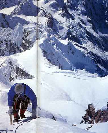 
100m below the summit ridge on the first alpine ascent of Jannu in 1978 - High Asia: An Illustrated History of the 7000 Metre Peaks book
